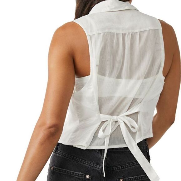 NWT Free People Drive Back Ivory Sleeveless Collar Button Down XS Tank Tux Chic - Picture 3 of 6